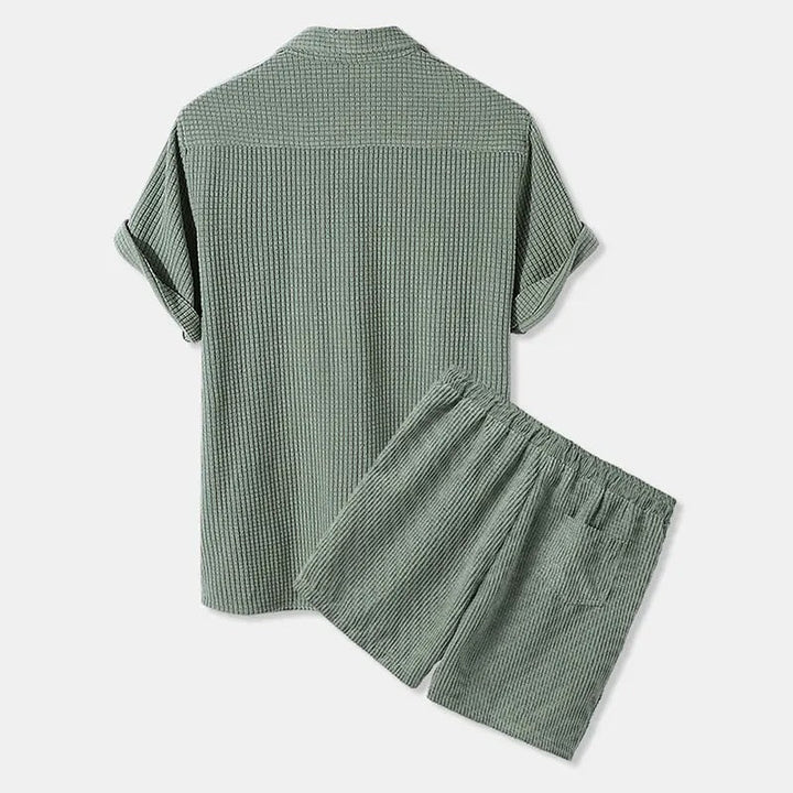 Komplet koszulka i szorty z weluru dla mężczyzn - Manches Courtes - Boutons - Taille Élastique - Vêtements Décontractés