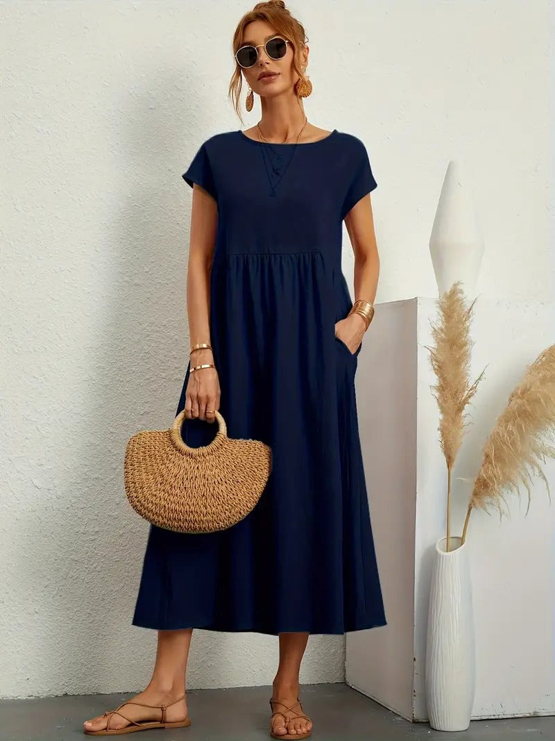 Elegant Summer Sleeveless Dress with Coordinated Handbag – Perfect for Women