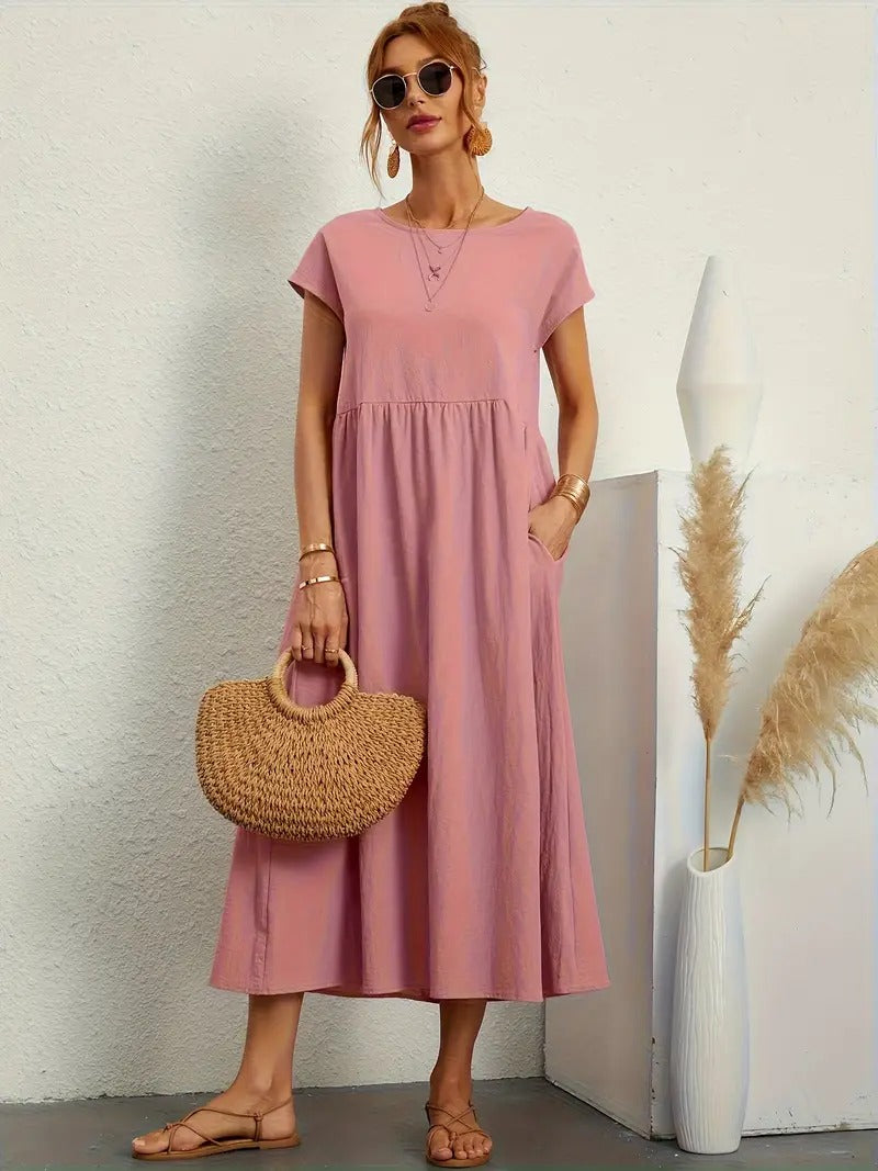 Elegant Summer Sleeveless Dress with Coordinated Handbag – Perfect for Women