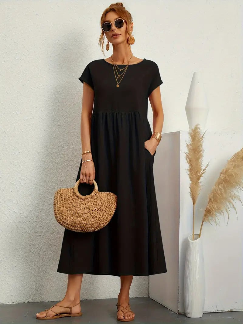 Elegant Summer Sleeveless Dress with Coordinated Handbag – Perfect for Women