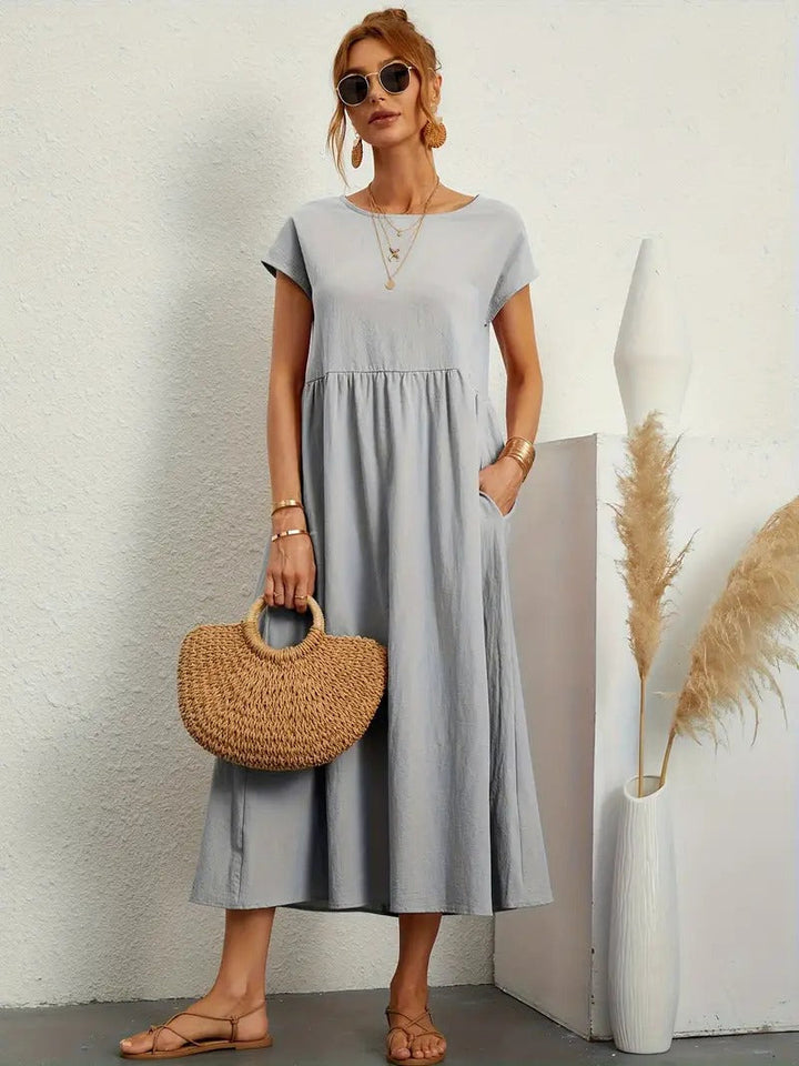 Elegant Summer Sleeveless Dress with Coordinated Handbag – Perfect for Women