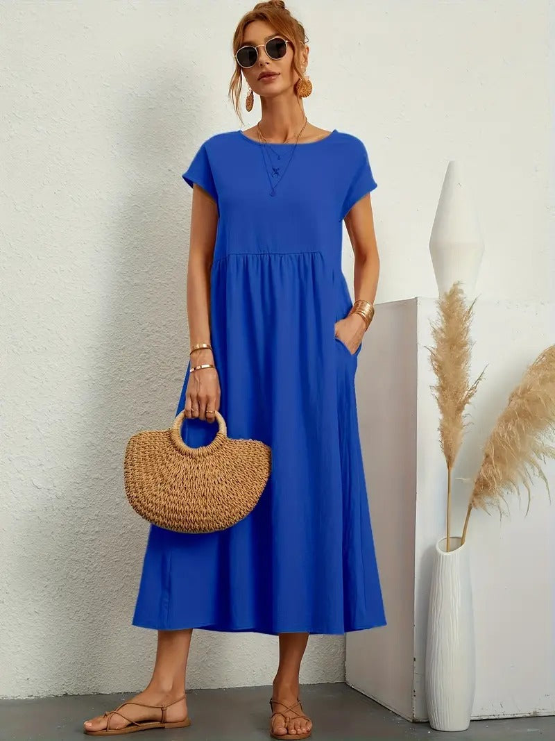 Elegant Summer Sleeveless Dress with Coordinated Handbag – Perfect for Women