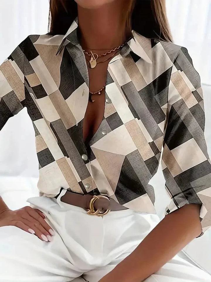 Camisa de mujer de cuadros con botones y estampado elegante