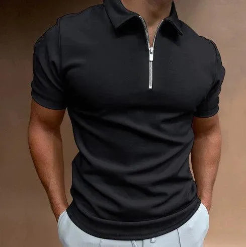 Męska koszulka polo Slim Fit z zamkiem błyskawicznym - oddychająca koszulka z krótkim rękawem w stylu casualowym
