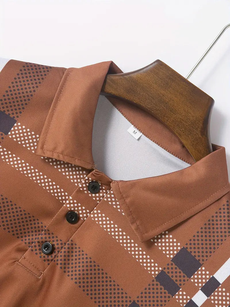 Camisa Polo para Hombre - Diseño de Cuadros - Ajuste Estrecho - Manga Corta Ropa Casual Clásica