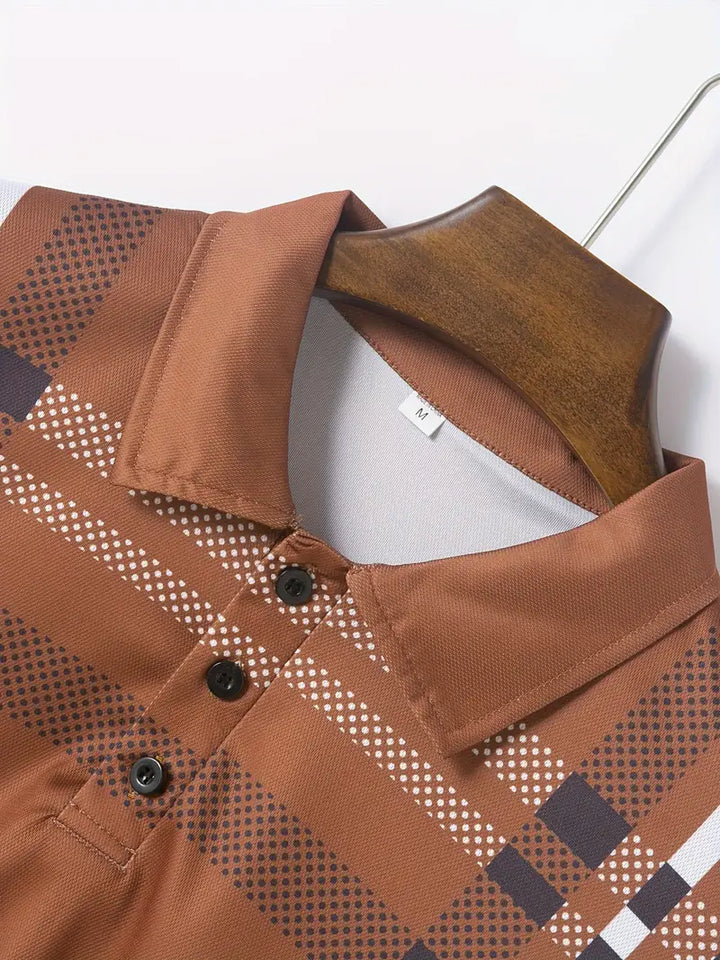 Camisa Polo para Hombre - Diseño de Cuadros - Ajuste Estrecho - Manga Corta Ropa Casual Clásica