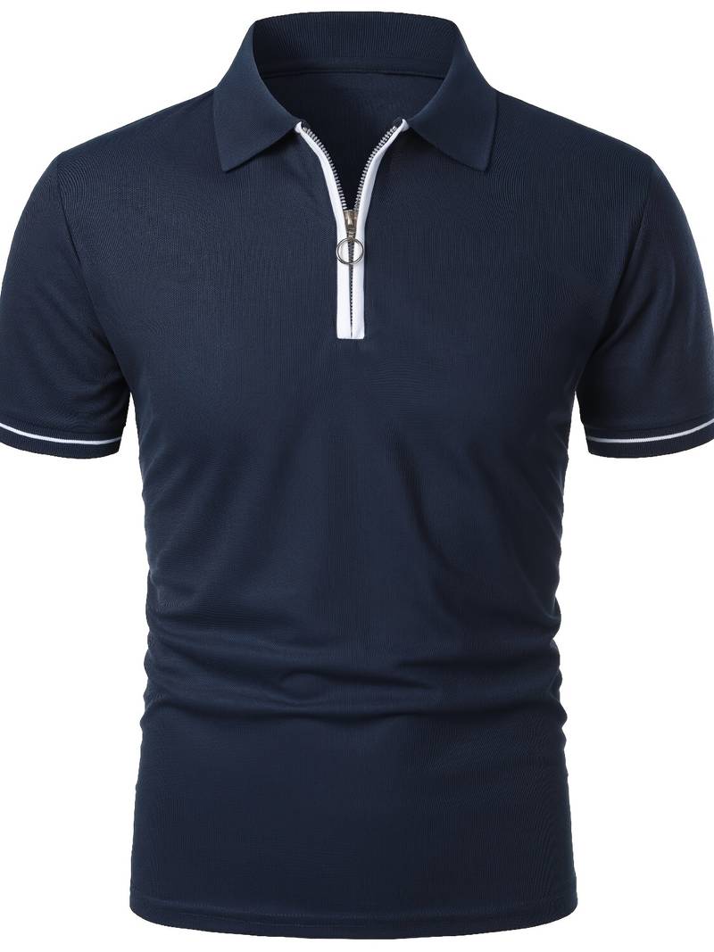 Polos para Hombre - Ajuste Delgado - Manga Corta - Cuarto de Cierre - Detalle de Contraste Elegante