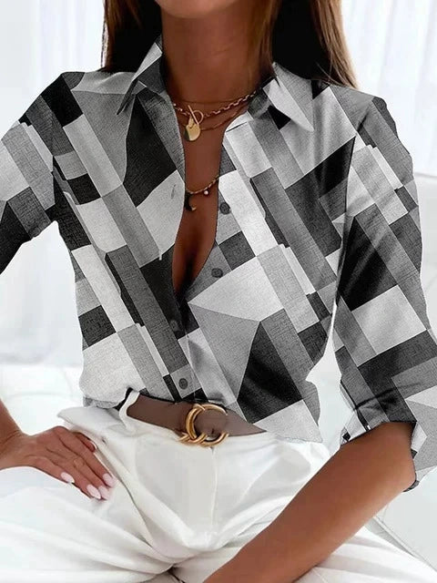 Camisa de mujer de cuadros con botones y estampado elegante