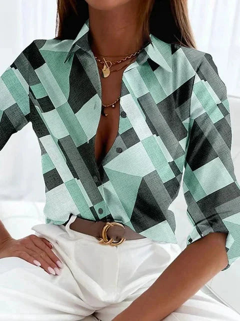 Camisa de mujer de cuadros con botones y estampado elegante