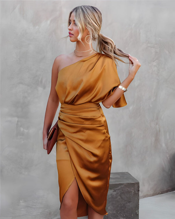 Elegancka satynowa sukienka midi Sinclair dla wyrafinowanego wyglądu