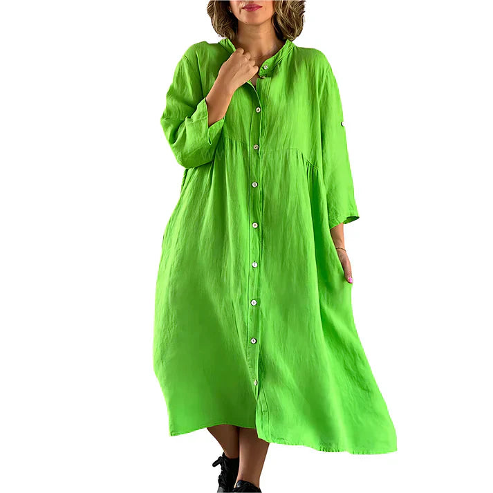 Elegant Women's Button-Down Shirt Dress - Relaxed Fit & Long Sleeves - Chic Midi Length for Every Occasion
