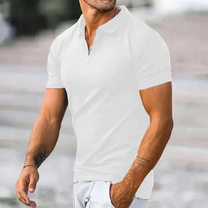 Polos para Hombre - Ajuste Slim - Manga Corta - Cuello con Cremallera - Algodón Elástico Combinado