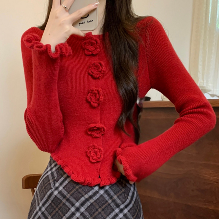 Elisara - Elegancki sweter damski z dzianiny z modnymi rozszerzanymi rękawami
