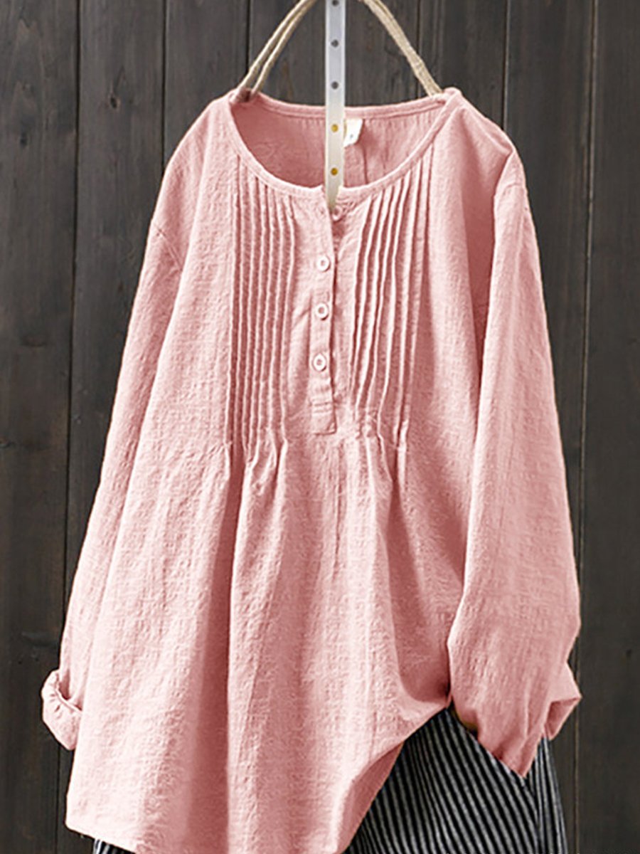 Camisa casual z lnu i algodonu w stylu retro dla kobiet