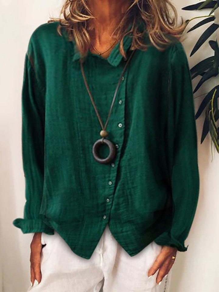Camicia casual in cotone e lino per donna, styl elegancki i wygodny