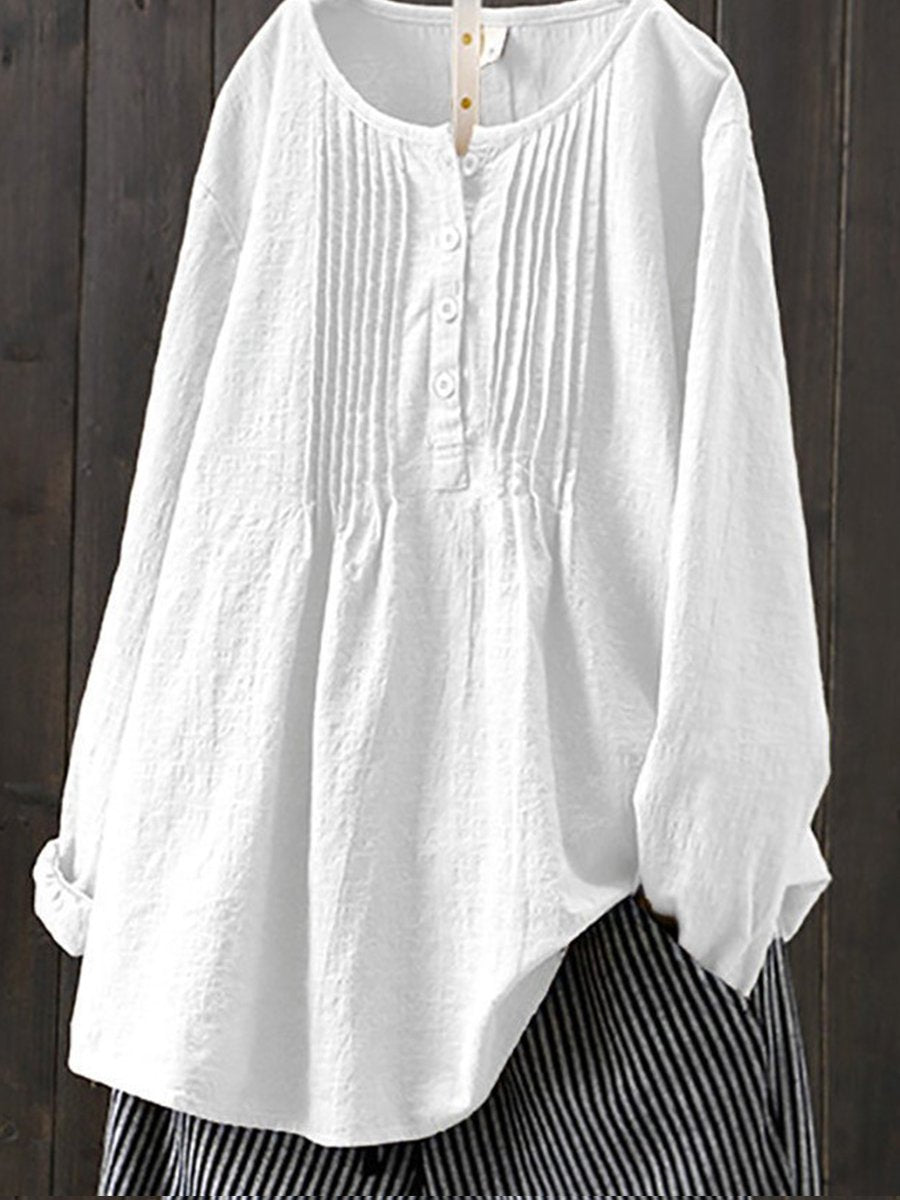 Camisa casual z lnu i algodonu w stylu retro dla kobiet