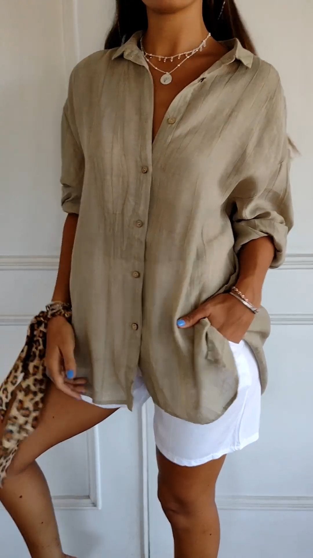 Koszula damska letnia button-down z guzikami – luźny krój