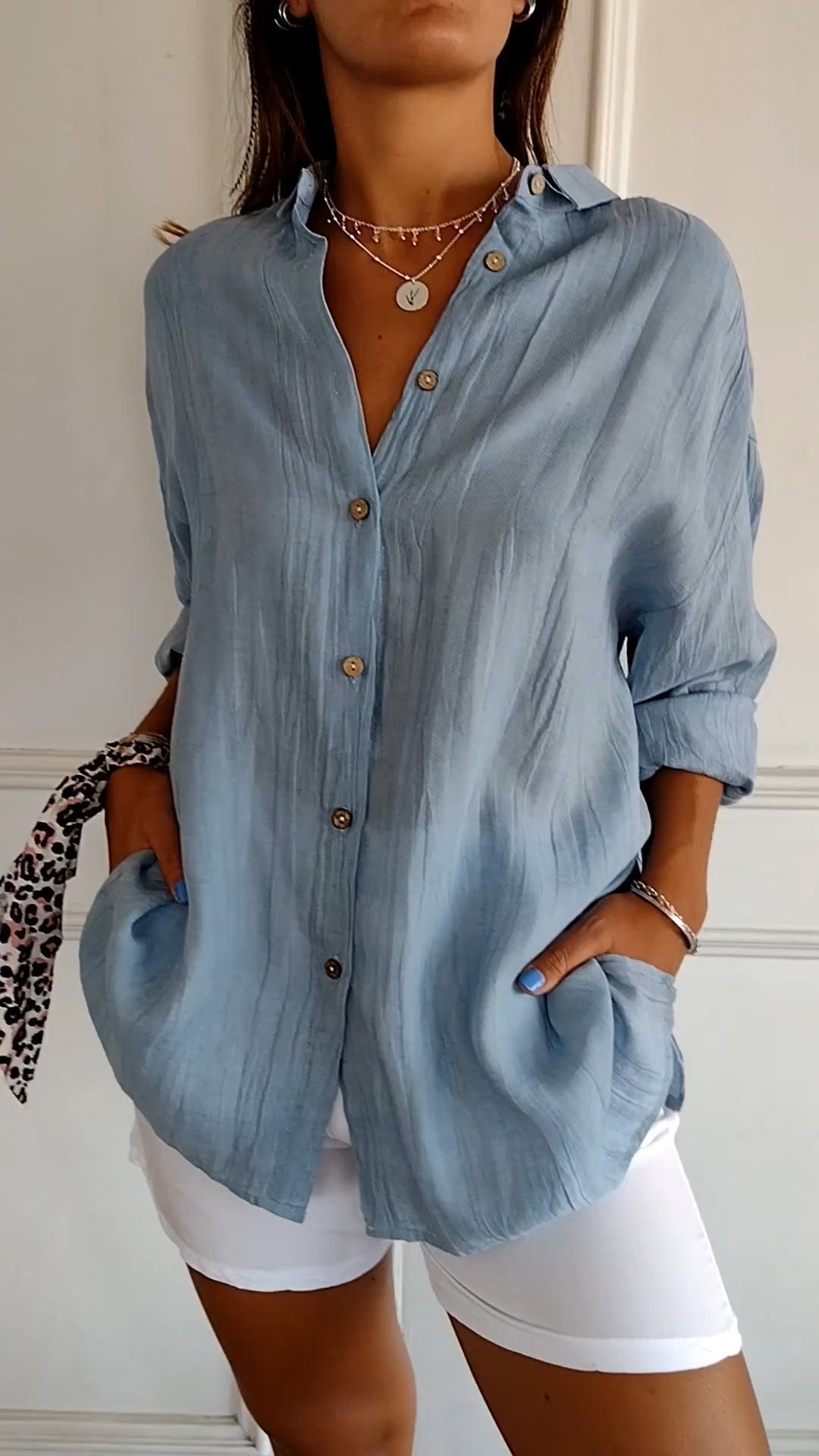 Koszula damska letnia button-down z guzikami – luźny krój