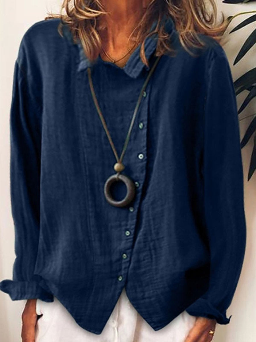 Camicia casual in cotone e lino per donna, styl elegancki i wygodny