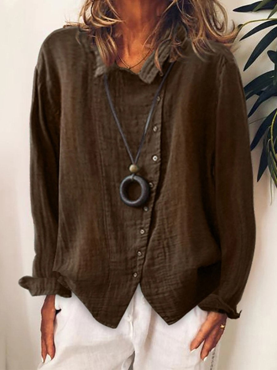 Camicia casual in cotone e lino per donna, styl elegancki i wygodny