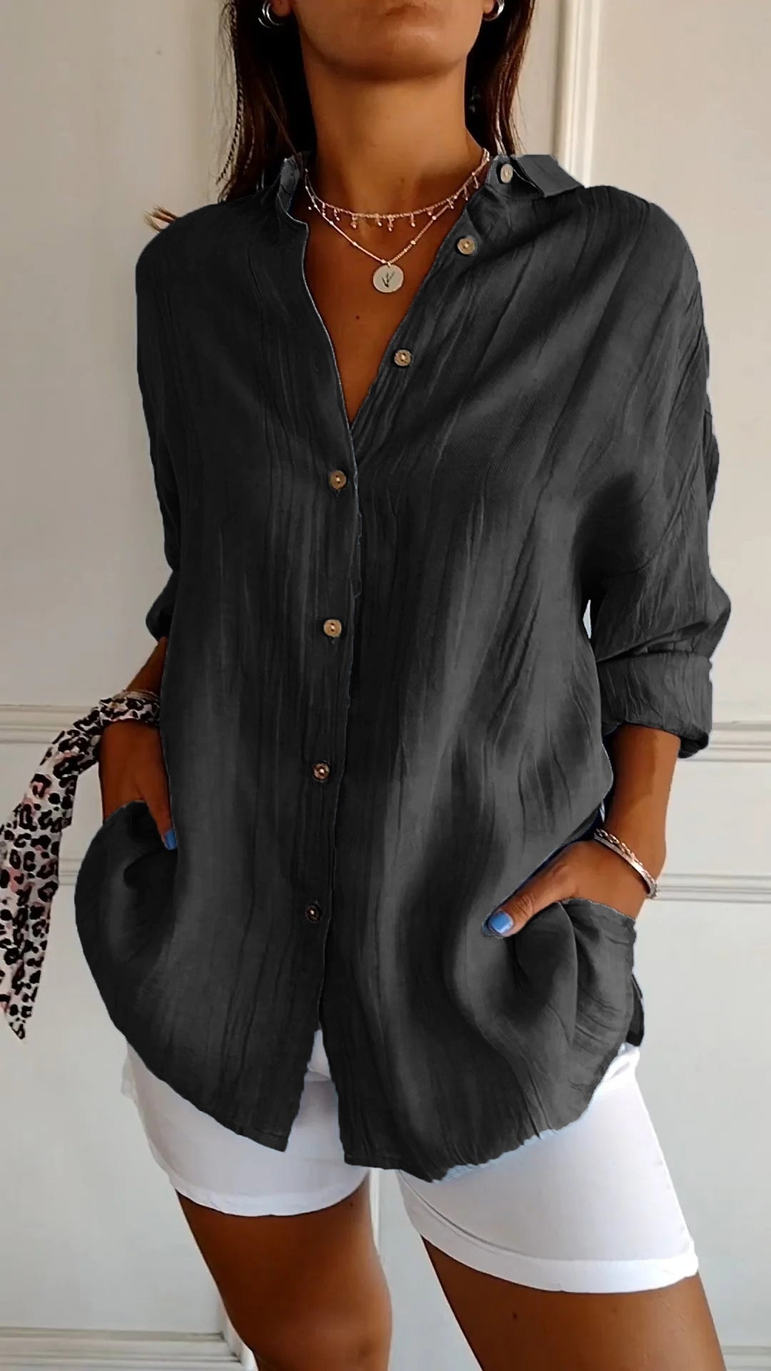 Koszula damska letnia button-down z guzikami – luźny krój