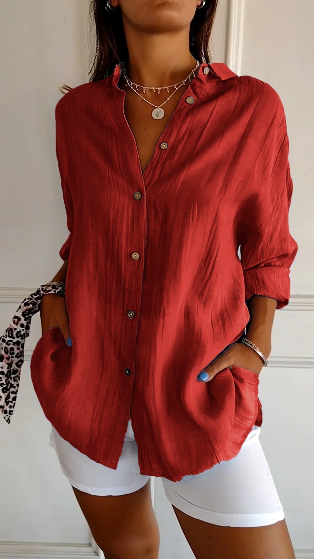 Koszula damska letnia button-down z guzikami – luźny krój