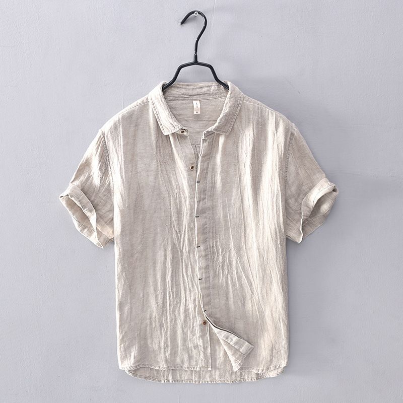Camisa casual męska z mangi corta z eleganckim klapkiem w stylu cuello