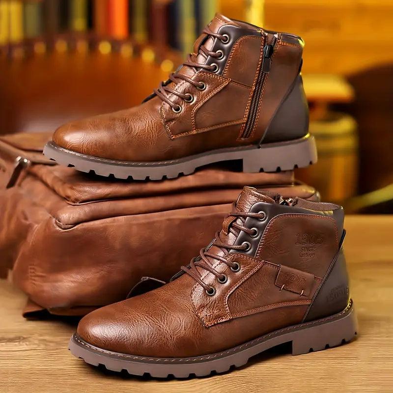 Stylowe skórzane buty do łydki z zamkiem błyskawicznym dla mężczyzn