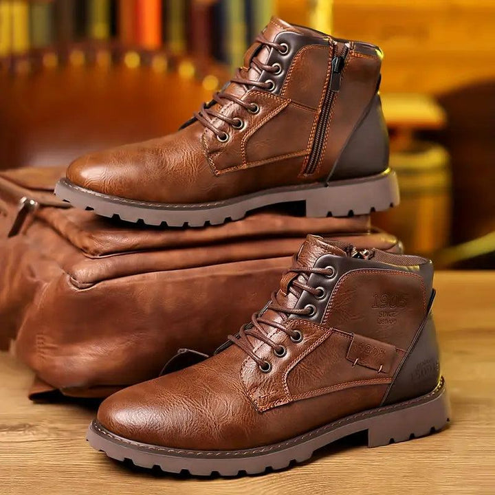 Stylowe skórzane buty do łydki z zamkiem błyskawicznym dla mężczyzn