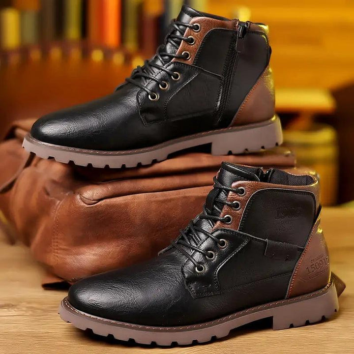 Stylowe skórzane buty do łydki z zamkiem błyskawicznym dla mężczyzn