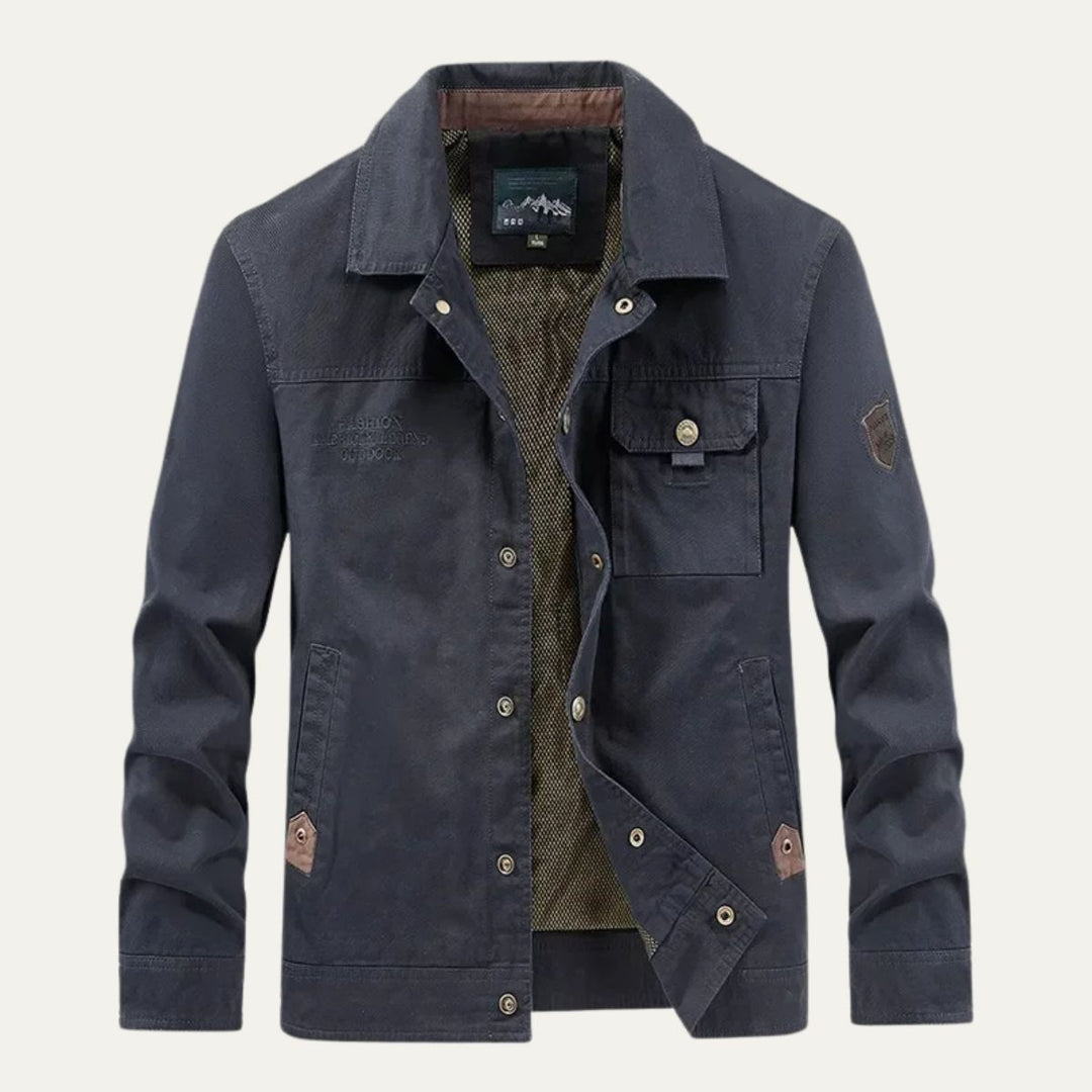 Męska Kurtka Utility z Wieloma Kieszeniami Casualowa – Granatowy