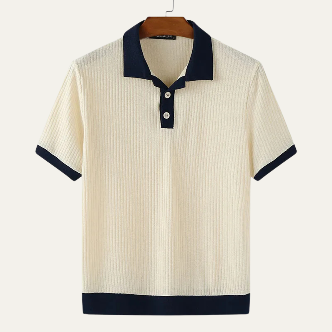 Męska Koszulka Polo z Krótkim Rękawem Prążkowana Colorblock – Morelowy