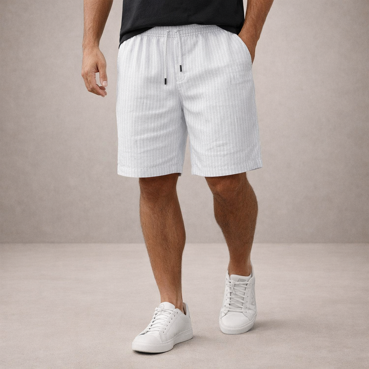 Męskie Lniane Spodenki Regular Fit Oddychające Letnie – Biały