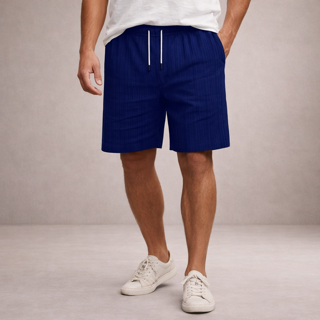 Męskie Lniane Spodenki Regular Fit Oddychające Letnie – Ciemny Niebieski