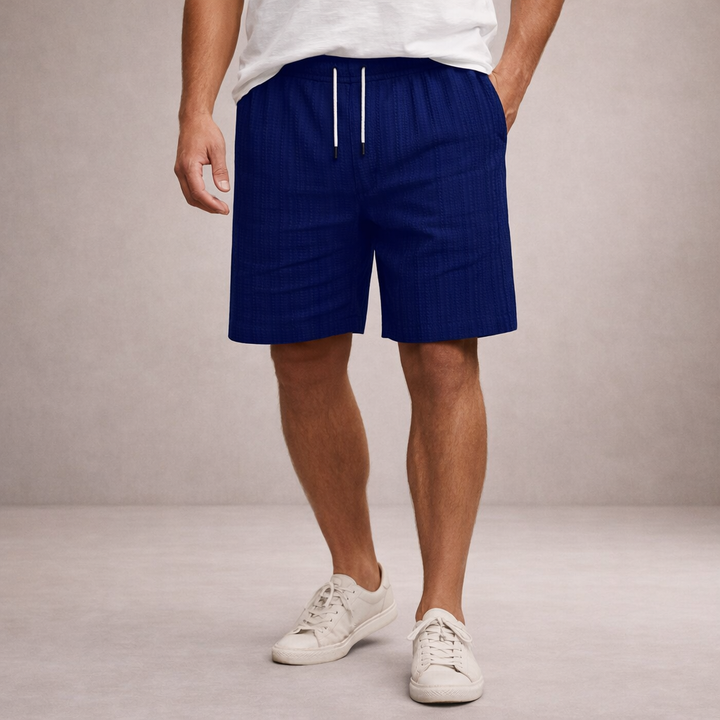 Męskie Lniane Spodenki Regular Fit Oddychające Letnie – Ciemny Niebieski