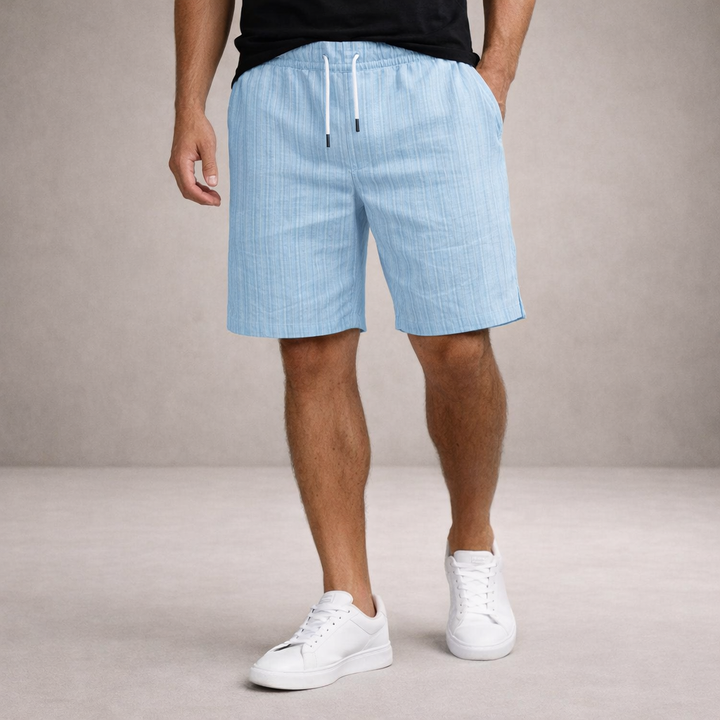 Męskie Lniane Spodenki Regular Fit Oddychające Letnie – Jasny Niebieski