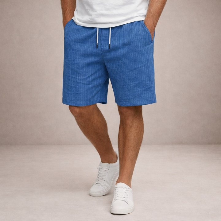 Męskie Lniane Spodenki Regular Fit Oddychające Letnie – Niebieski
