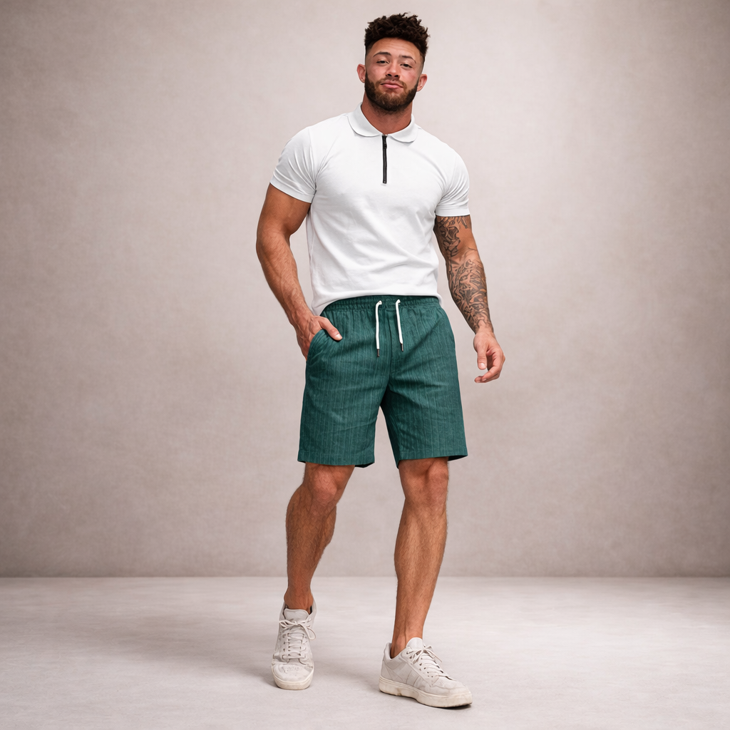 Męskie Lniane Spodenki Regular Fit Oddychające Letnie – Brązowe spodenki lniane męskie – stylizacja outdoor