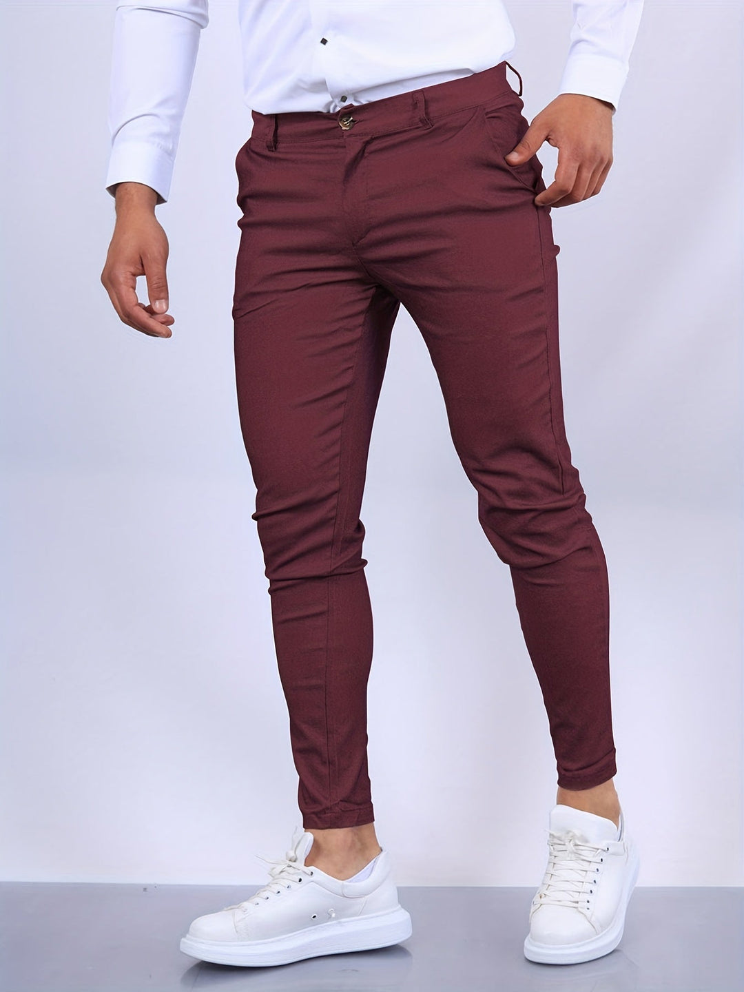 Męskie Spodnie Chino Slim Fit na co Dzień i Półformalne – Bordowy