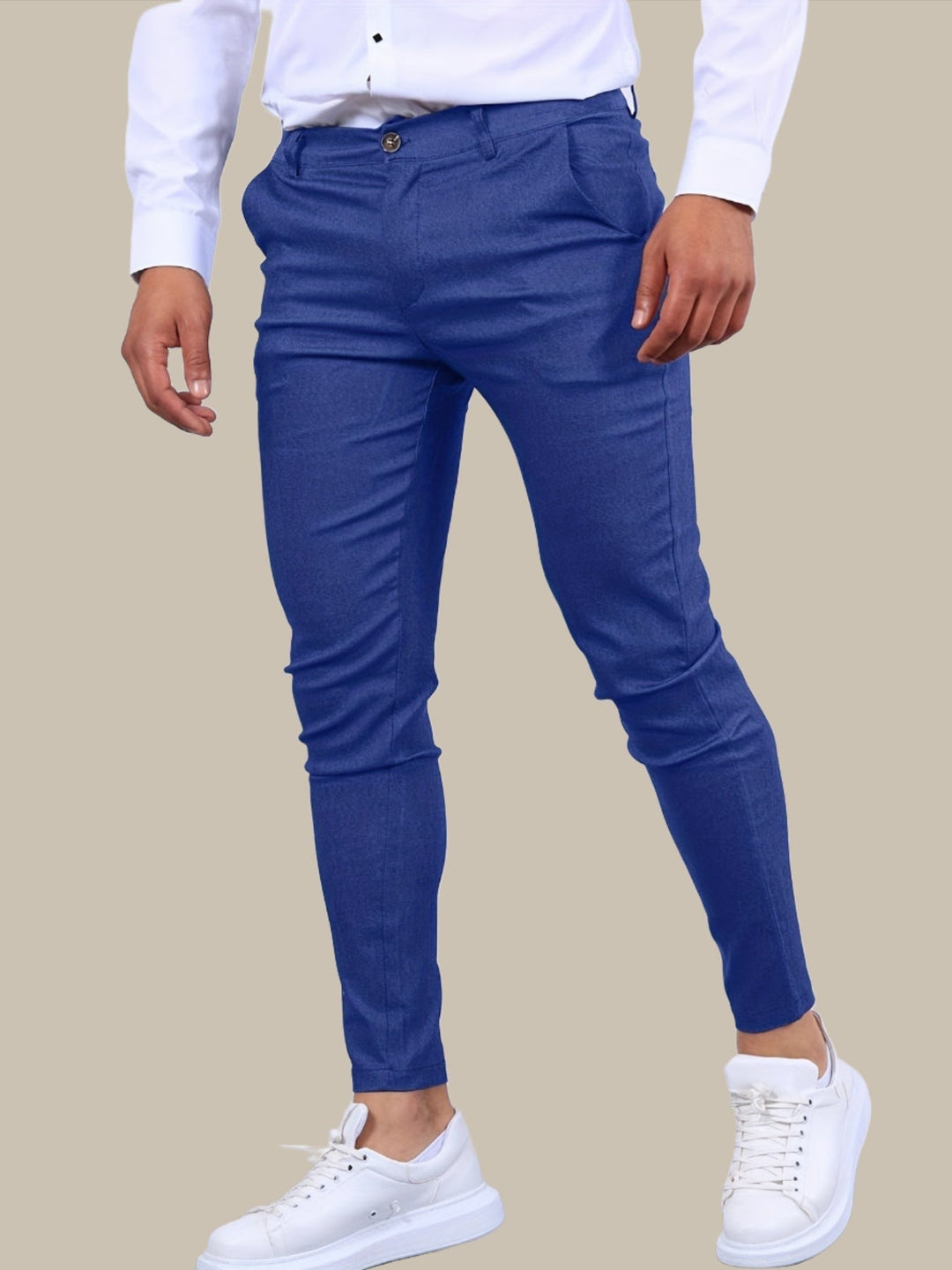 Męskie Spodnie Chino Slim Fit na co Dzień i Półformalne – Niebieski