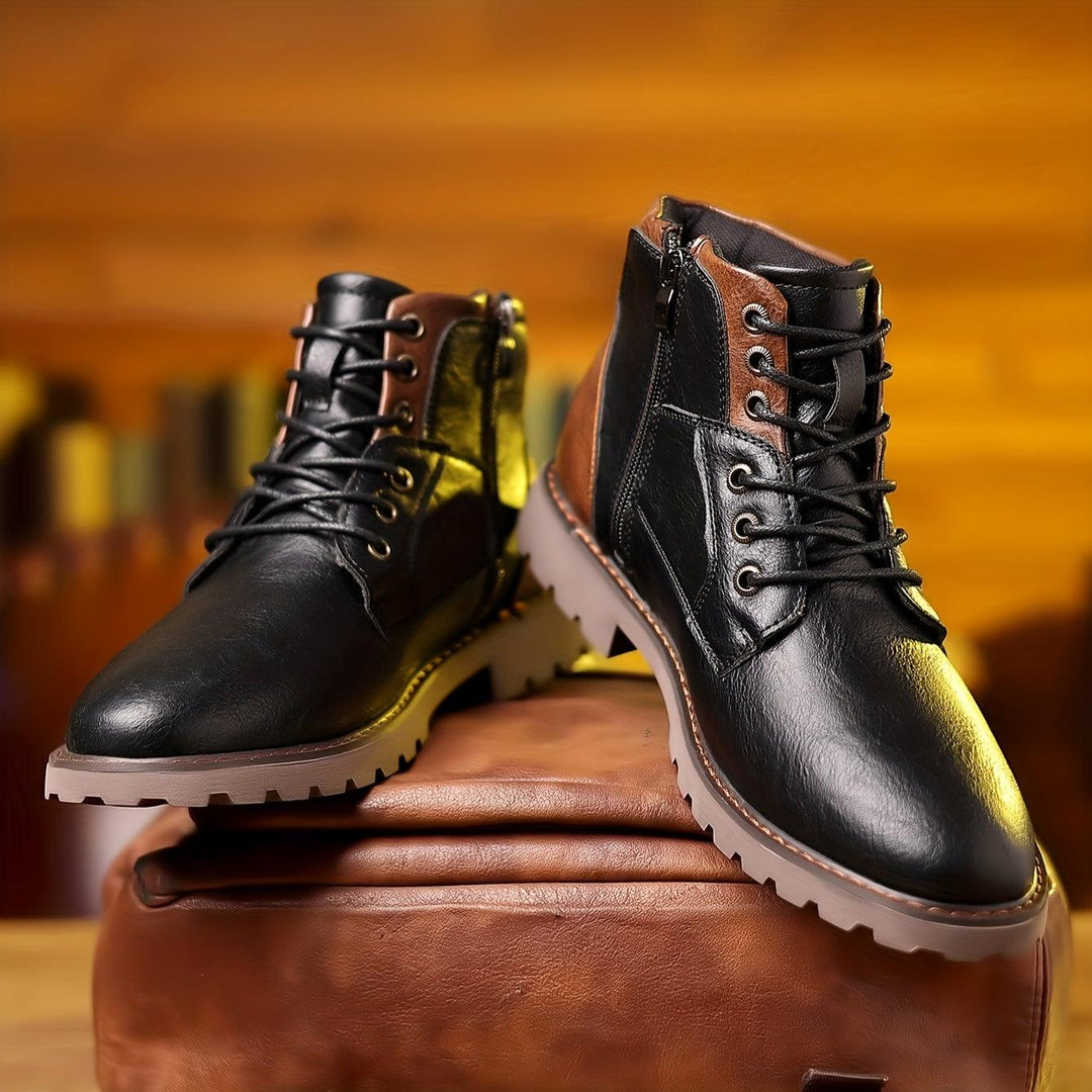 Stylowe skórzane buty do łydki z zamkiem błyskawicznym dla mężczyzn