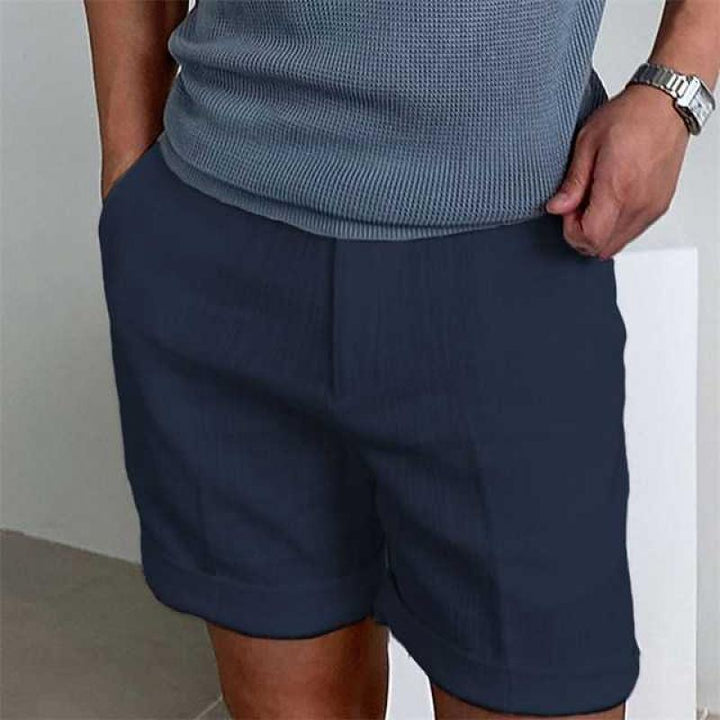 ショートパンツメンズリネンリラックスフィットクッフドヘム軽量通気性素材