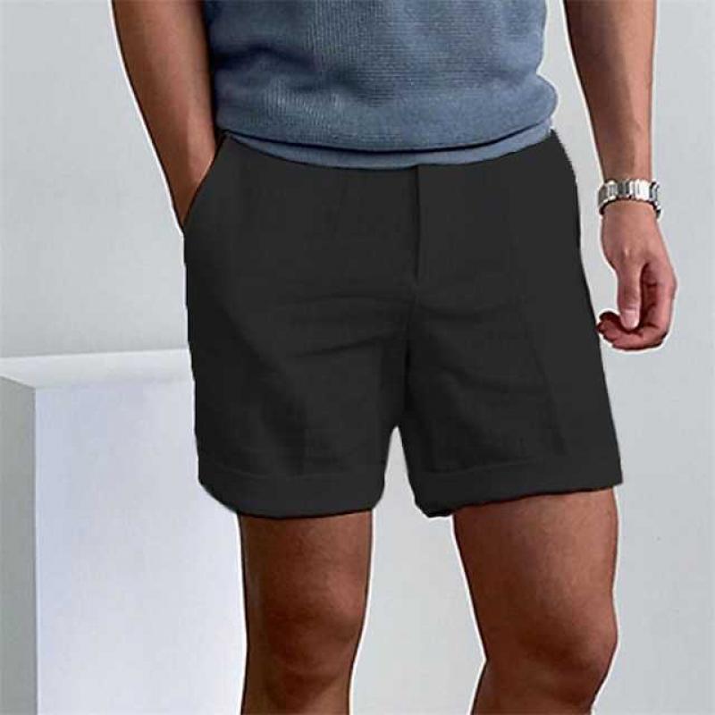 ショートパンツメンズリネンリラックスフィットクッフドヘム軽量通気性素材