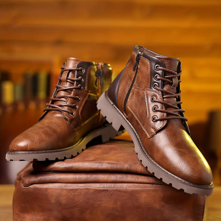 Stylowe skórzane buty do łydki z zamkiem błyskawicznym dla mężczyzn