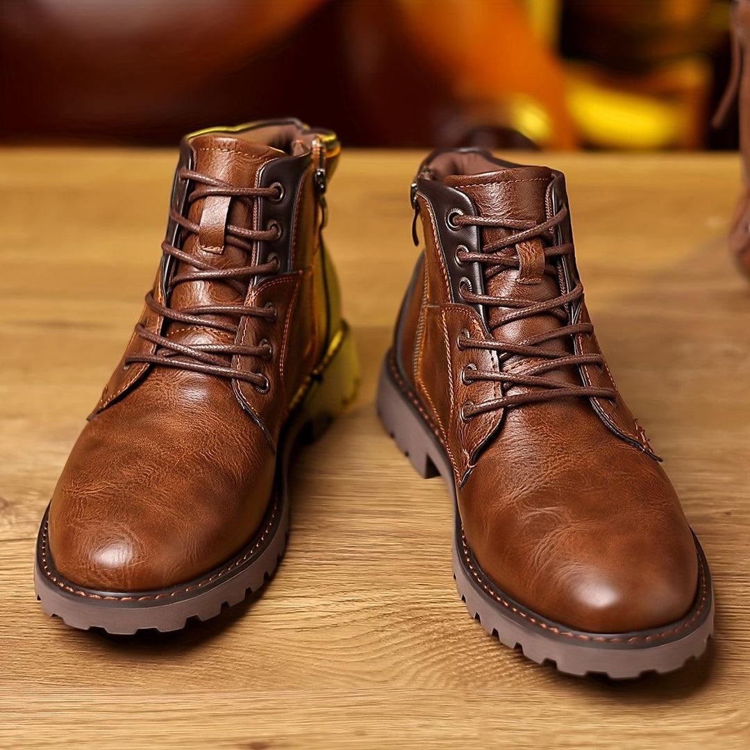 Stylowe skórzane buty do łydki z zamkiem błyskawicznym dla mężczyzn