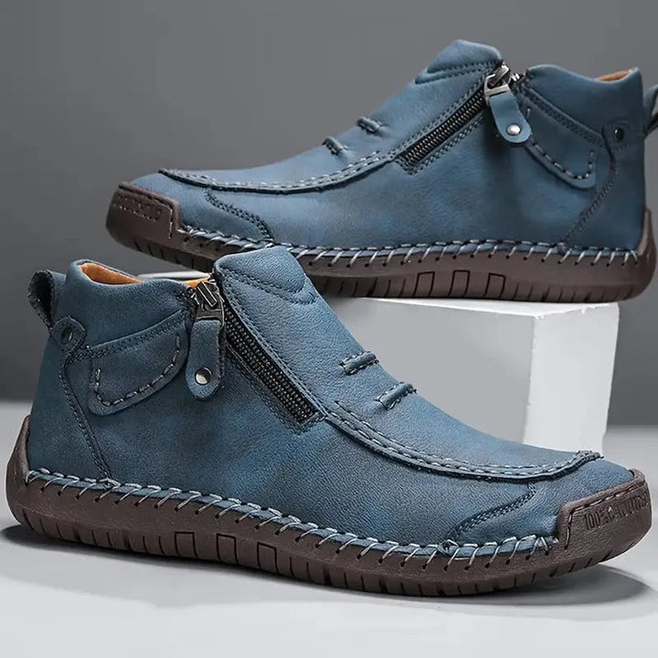 Unisex Ortopedyczne Skórzane Buty z Bocznym Zamkiem i Gumową Podeszwą – Niebieski